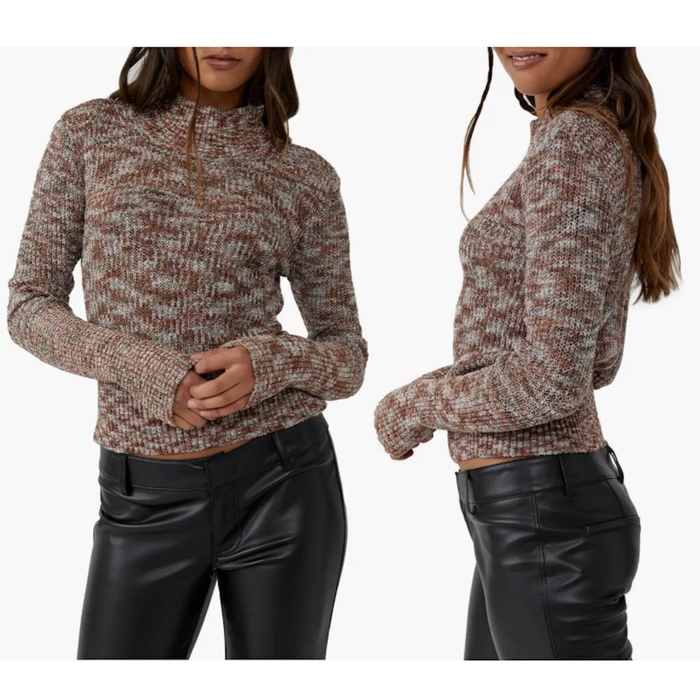 NWT New $98 Free People Blair Space Dye Mock Neck Sweater Size XS